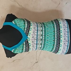 Jaclyn Smith Blue Green Multi Color Tankini Swim Top Women's Size 8